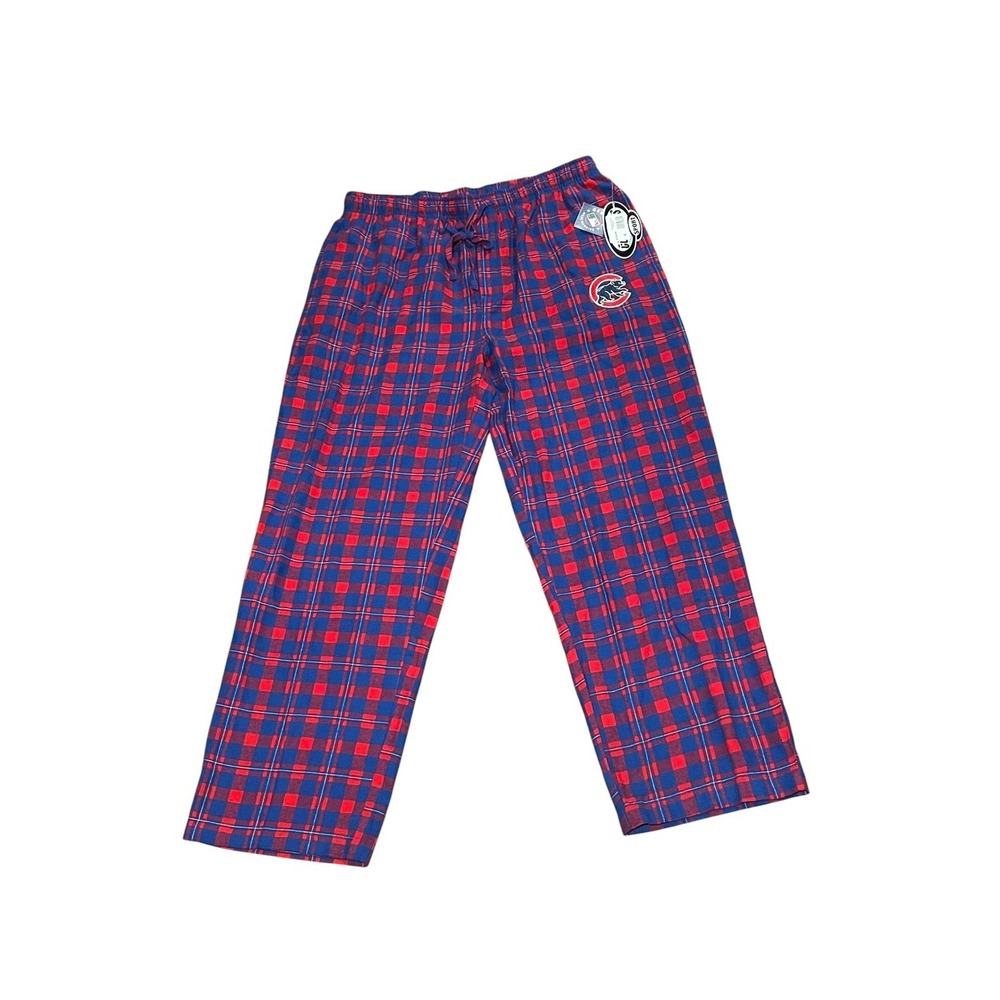 NEW Mens XL Cubs Pajama Pants Red Blue Plaid MLB